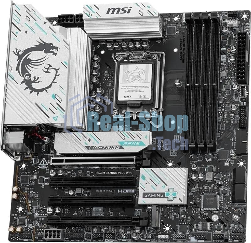 Материнская плата MSI B860M GAMING PLUS WIFI, LGA 1851, Intel B860, 4xDDR5, 4xSATA, 3xM.2, 1xPCIe 4.0 x4, 1xPCIe 5.0 x16, 1xDP, 1xHDMI, 1xUSB-C, 1x 5Gb LAN, 3xUSB-A 2.0, 2xUSB-A 3.2 Gen 1, 1xUSB 3.2 Gen 2, 7.1, 3x3.5 мм, mATX