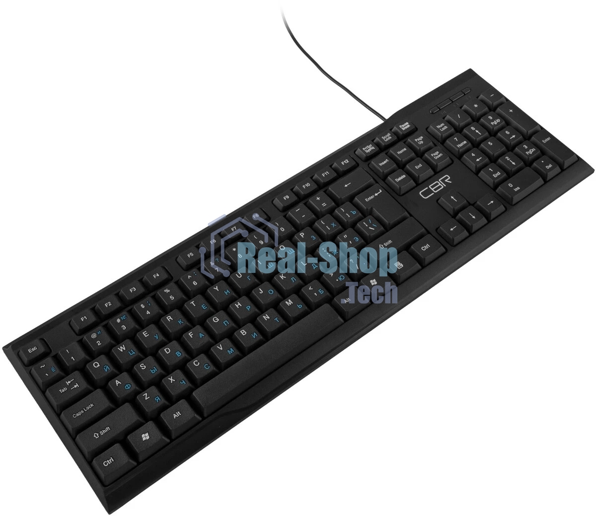 Клавиатура проводная CBR KB 105 USB, 104 кл., офисн., 2,0 м, Русская раскладка синего цвета