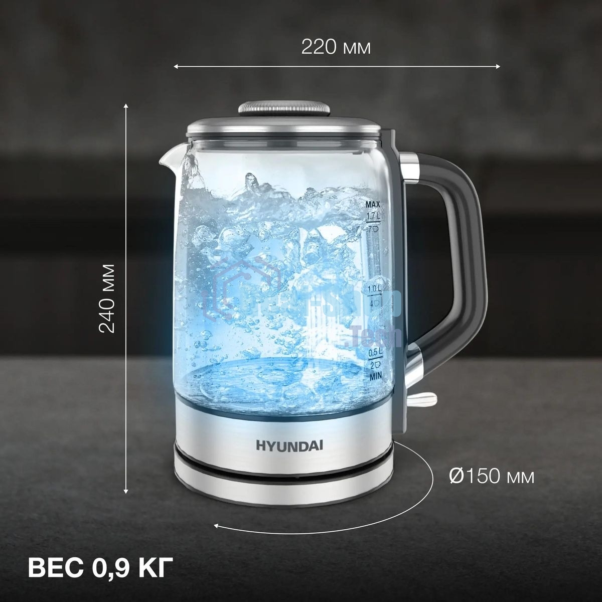 Чайник электрический Hyundai HYK-G5501 1.7 л, 2200 Вт, серебристый/черный