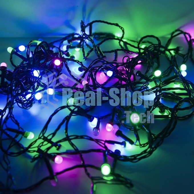 Гирлянда светод. Funray Минишарики, SE-MINI-110M, 10М,100LED,мульти(6цв.),темно-зел.шн.0,7м,контр,