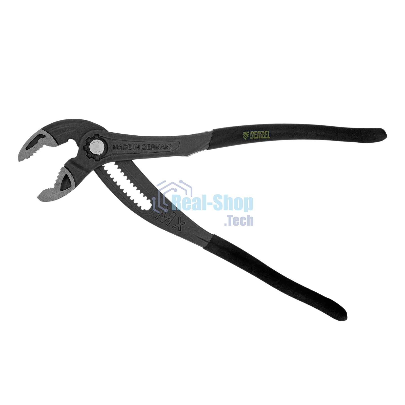 Клещи переставные Denzel кнопочный механизм, обливные рукоятки, 300 мм
