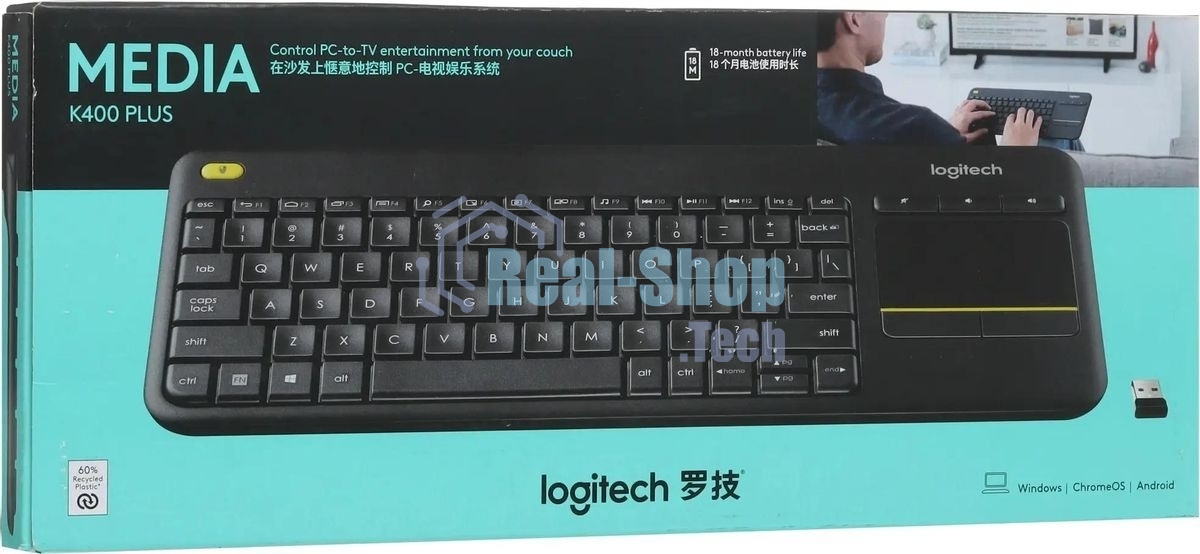 Клавиатура 920-007147 Logitech Keyboard K400 Wireless Touch Plus USB RTL 