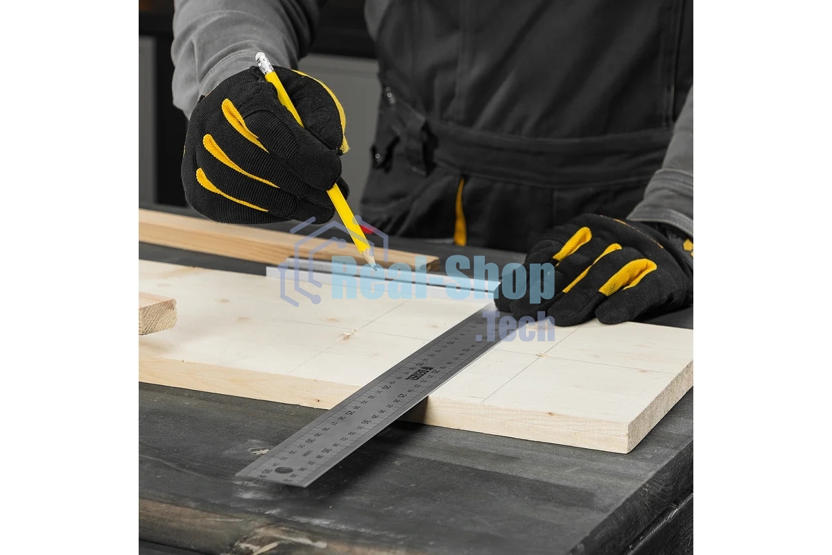 Угольник Denzel стальной, нержавеющая сталь, градуировка, алюминиевое основание, 400 мм