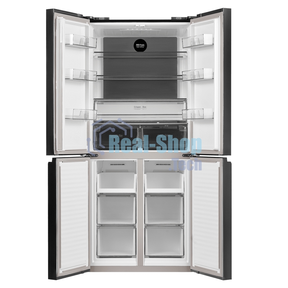 Холодильник Maunfeld MFF183NFSBE черная нержавеющая сталь трехкамерный инвертор 405л морозилка снизу