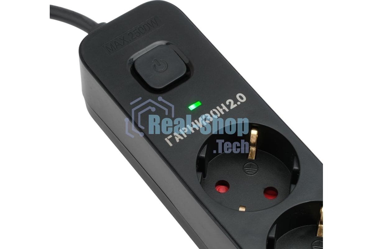 Сетевой фильтр Гарнизон 2.0 Мультипорт EPS-4-U3-B-2, 4 р, 10А, 3xUSB, 2 м, ур.защиты 2+, черный, пакет