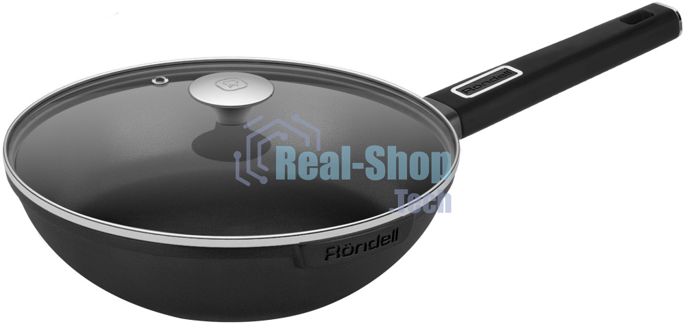 Сковорода ВОК (WOK) Rondell Craft RDA-1893 круглая 28 см, покрытие: TriTitan ручка несъемная (с крышкой) черный