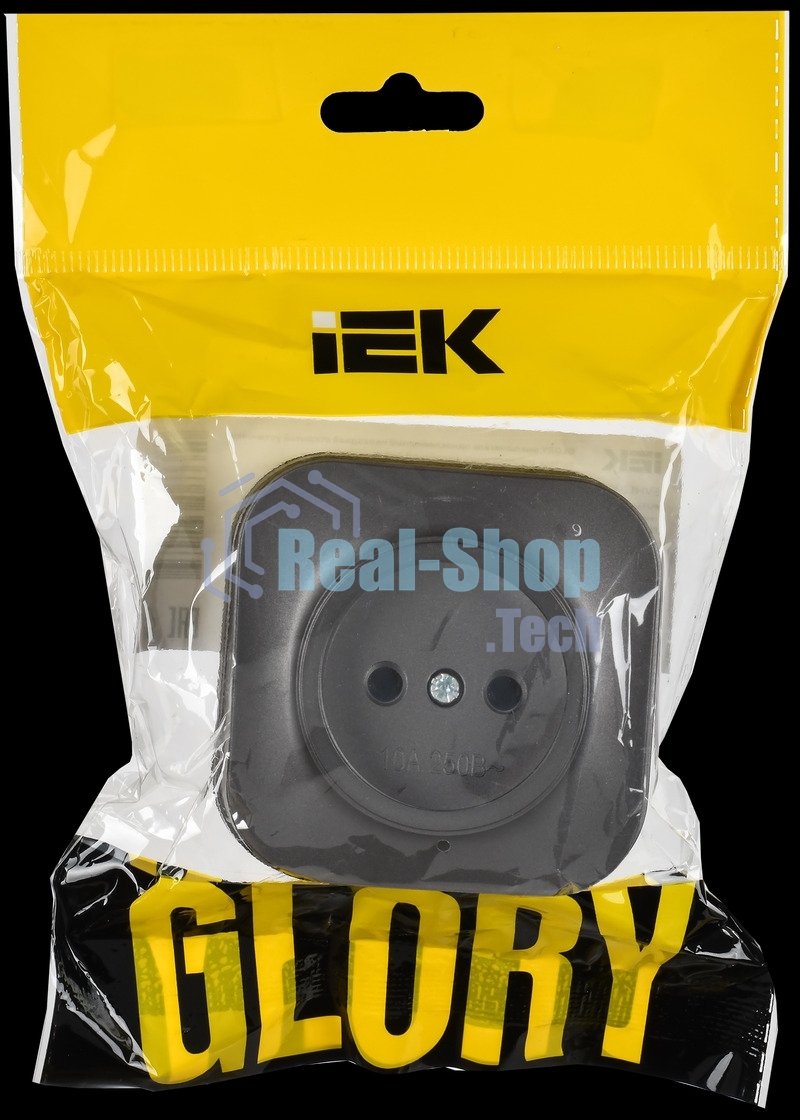 GLORY Розетка 1-местная для открытой установки без заземления без защитных шторок 10А РС20-2-ХСм сталь матовый