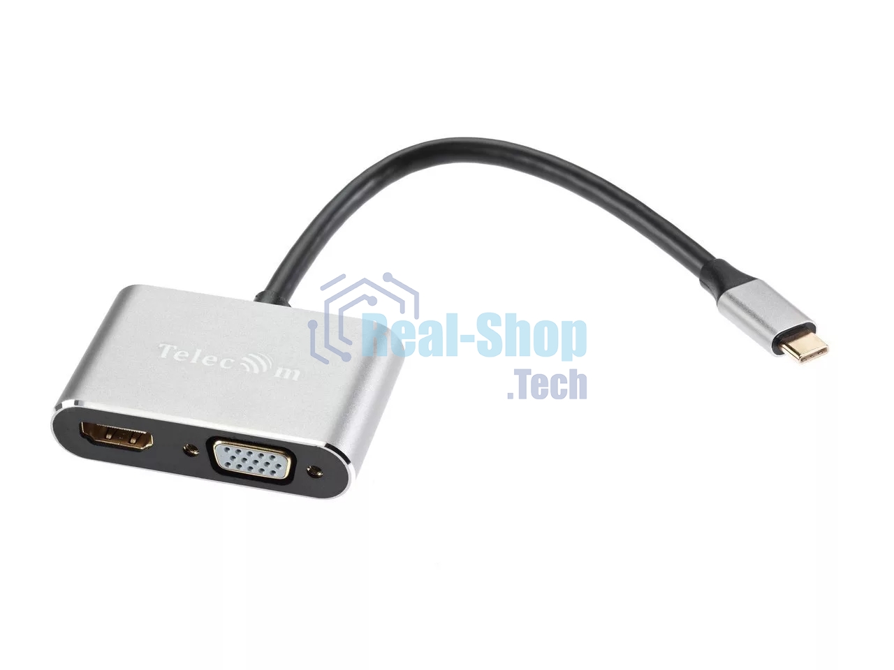 USB-концентратор USB3.1 TypeCm -->HDMI+USB3.0+PD+VGA Alum Grey 4K@30Hz, Telecom TUC055