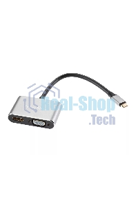 USB-концентратор USB3.1 TypeCm -->HDMI+USB3.0+PD+VGA Alum Grey 4K@30Hz, Telecom TUC055