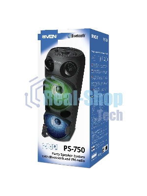 Колонка АС SVEN PS-750, черный (80 Вт, TWS, Bluetooth, FM, USB, microSD, LED-дисплей, 2х4400мА*ч)