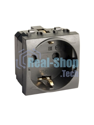 Розетка электрическая DKC BRAVA 77482N с заземлением, со шторками, черная RAL 7016, 2М