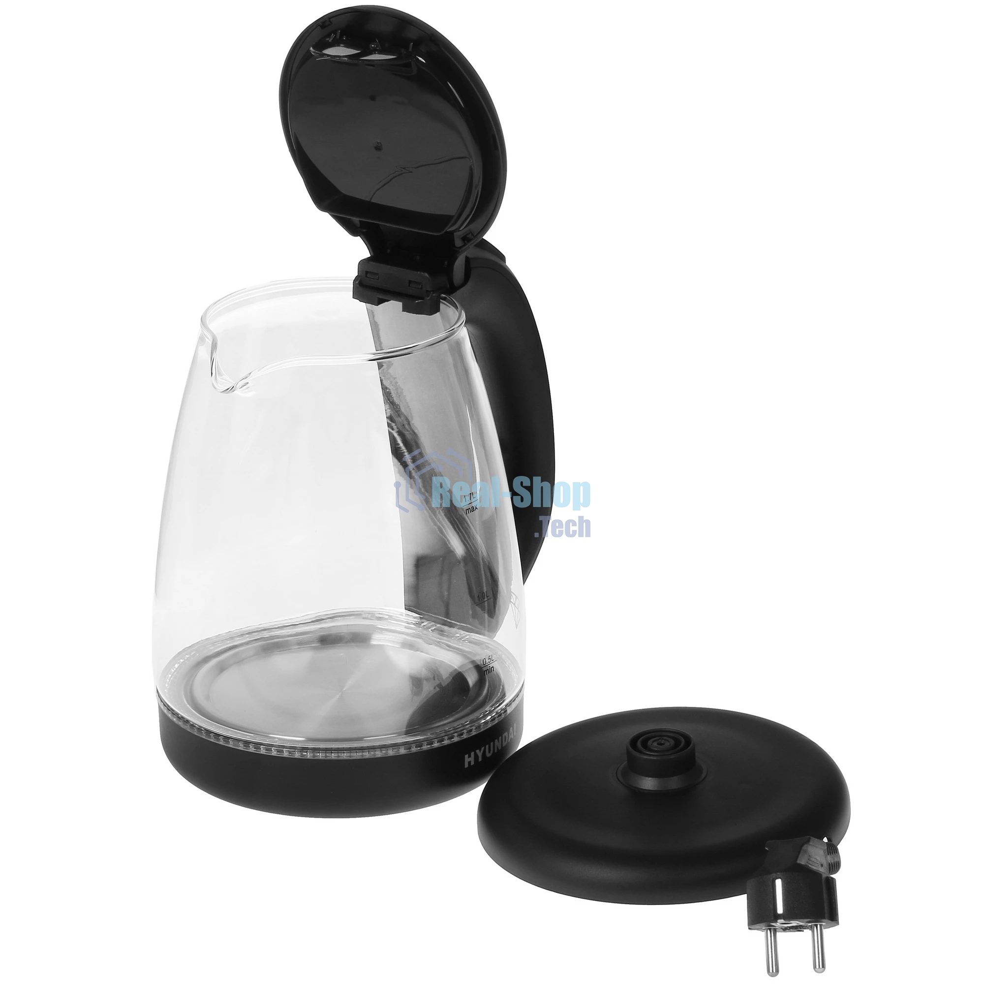 Чайник электрический Hyundai HYK-G1001 1.7л. 2200Вт черный (корпус: стекло)
