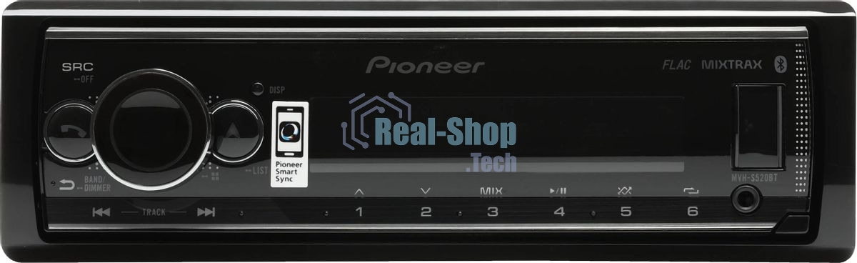 Автомагнитола Pioneer MVH-S520BT, 1 DIN, Bluetooth, USB Type-A, AUX, пульт ДУ, съёмная панель
