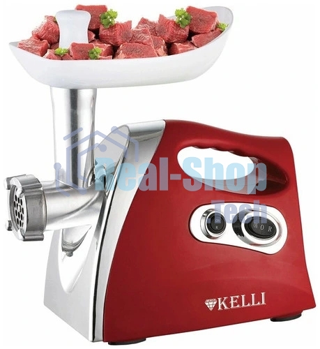 Мясорубка электрическая Kelli KL-5004 красный, 2600 Вт, 3.6 кг/мин, реверс, защита от перегрузки, насадки - 5