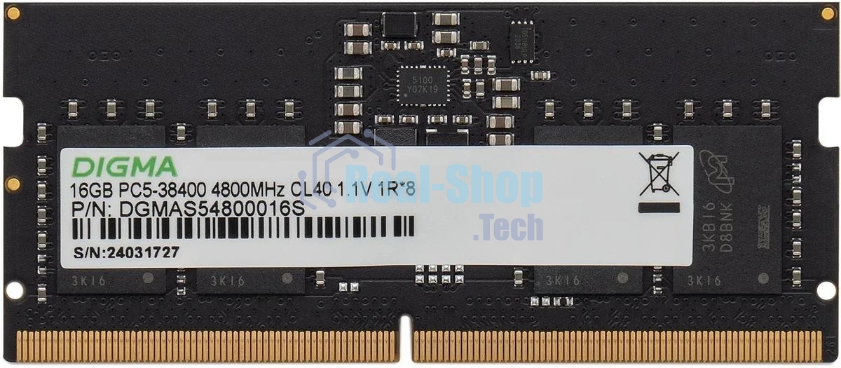 Оперативная память Digma DGMAS54800016S, DDR5, 16GB (1x16 GB), 4800 MHz, CL40, SO-DIMM