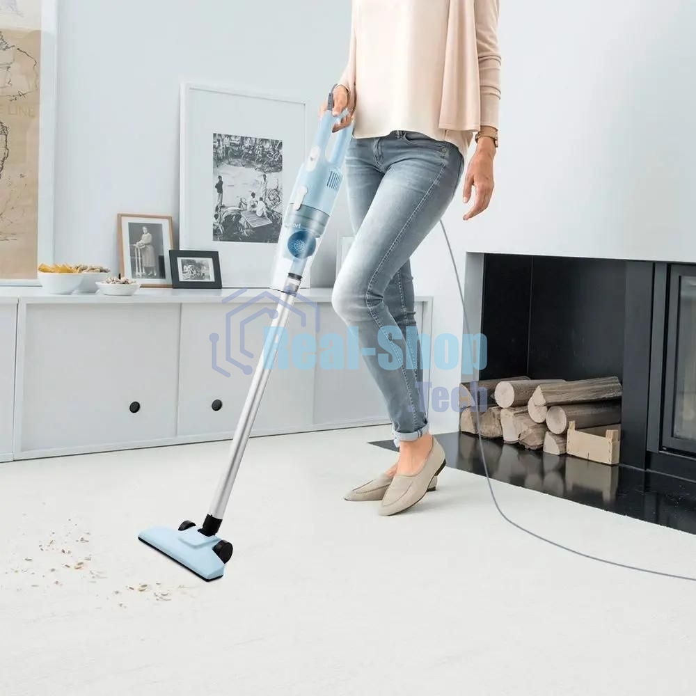 Пылесос вертикальный Kitfort KT-586-2 голубой, питание от сети, 400 Вт, уборка сухая, пылесборник 1,2 л