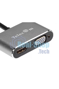 USB-концентратор USB3.1 TypeCm -->HDMI+USB3.0+PD+VGA Alum Grey 4K@30Hz, Telecom TUC055