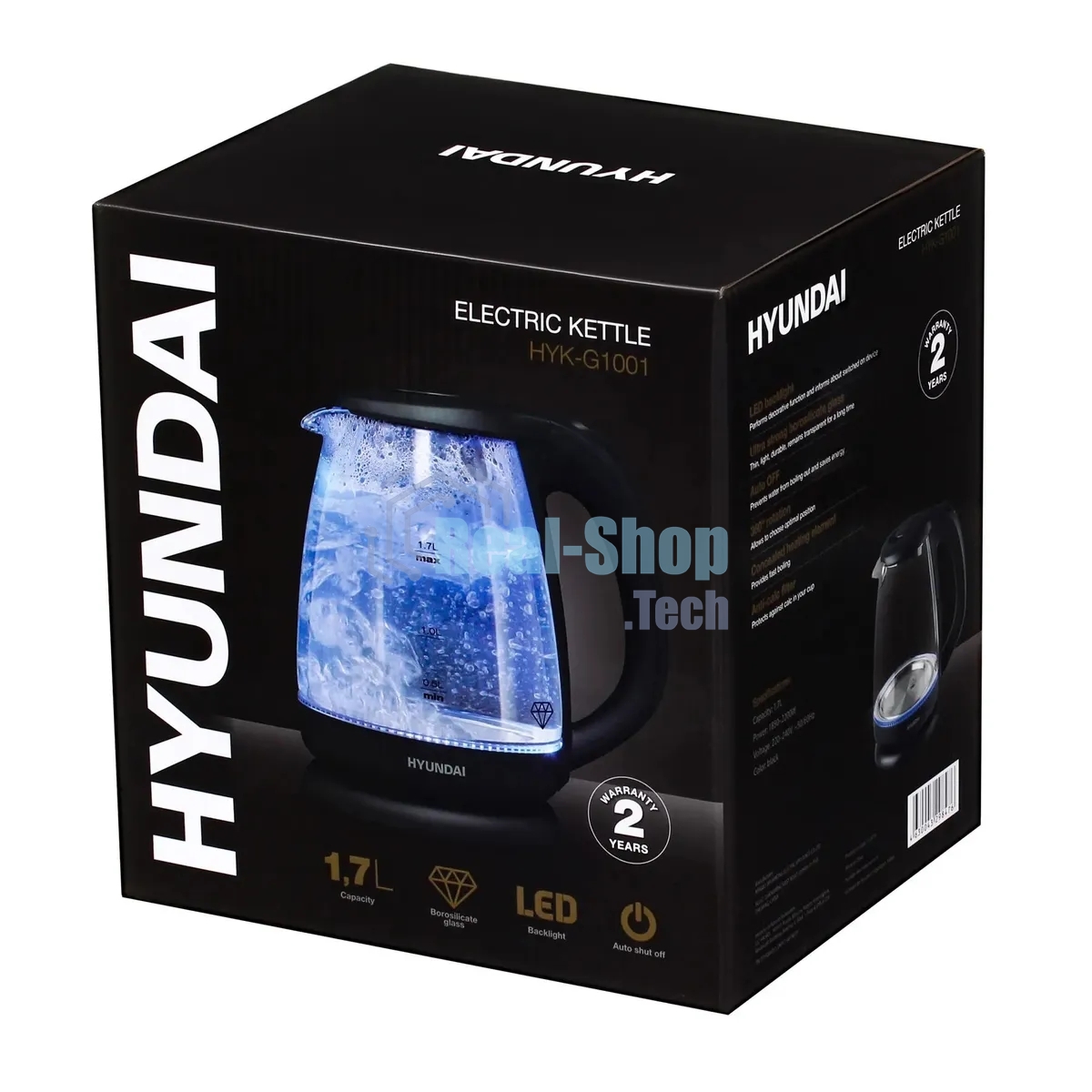 Чайник электрический Hyundai HYK-G1001 1.7л. 2200Вт черный (корпус: стекло)
