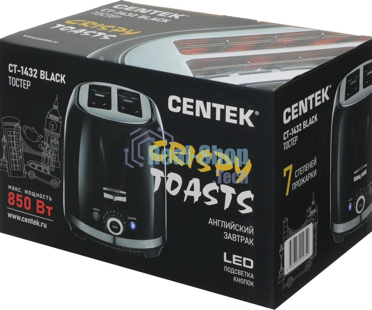 Тостер Centek СТ-1432 черный/стальной