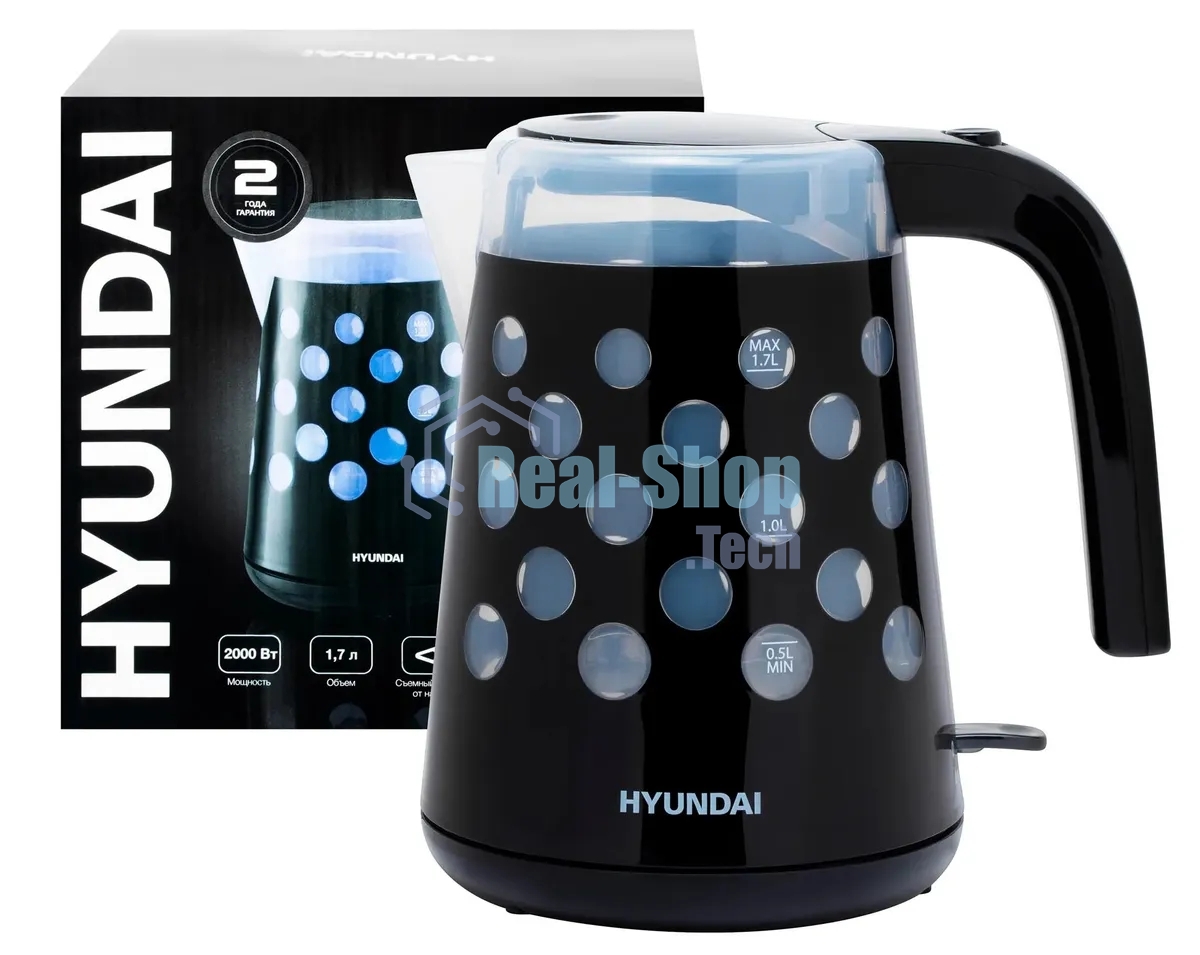 Чайник электрический Hyundai HYK-G2012 1.7л. 2200Вт черный/прозрачный (корпус: пластик)
