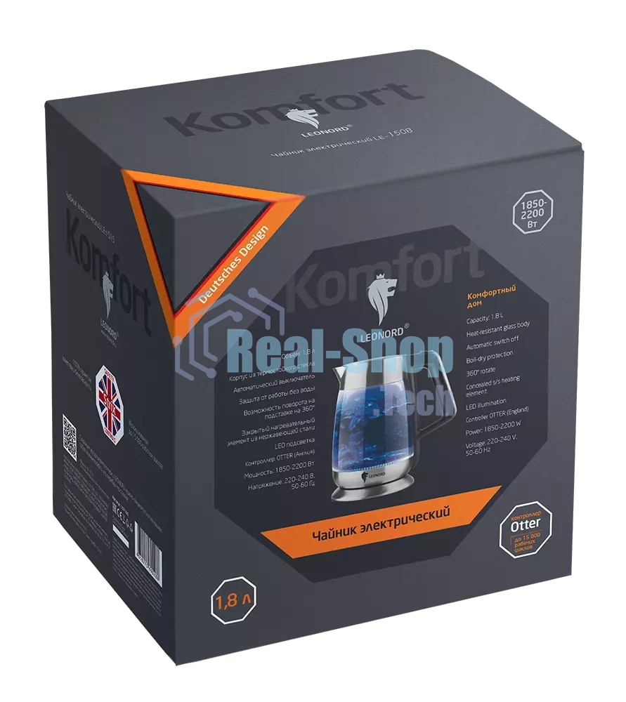 Чайник электрический LEONORD LE-1508 1,8 л, стекло, 2200 Вт