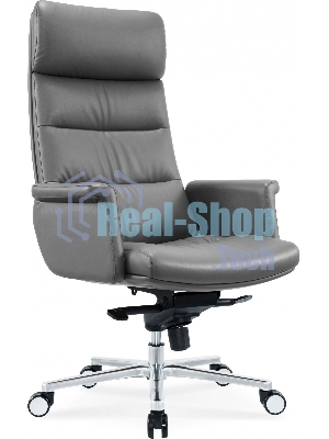 Кресло руководителя Cactus CS-LGR-DUBLIN темно-серый, сиденье темно-серый, кожа, крестов. алюминий