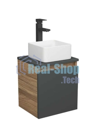 Тумба Bau Dream Blackwood 35 с ящиком, графит, раковина BAU Mini 37х23, смеситель для раковины высокий Hotel Black, черный