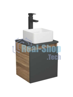 Тумба Bau Dream Blackwood 35 с ящиком, графит, раковина BAU Mini 37х23, смеситель для раковины высокий Hotel Black, черный