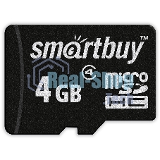 Флеш карта Micro SDHC 4Gb Smartbuy Сlass 4, адаптер в комплекте