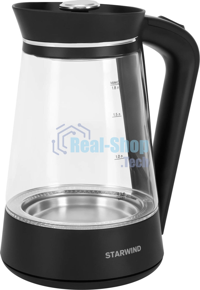 Чайник электрический Starwind SKG2116 1.8 л, 1700 Вт, черный/прозрачный корпус: стекло