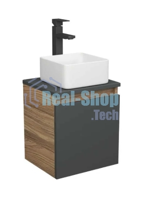 Тумба Bau Dream Blackwood 35 с ящиком, графит, раковина BAU Mini 37х23, смеситель для раковины высокий Hotel Black, черный, выпуск клик клак, черный