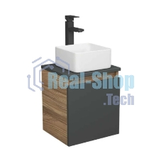 Тумба Bau Dream Blackwood 35 с ящиком, графит, раковина BAU Mini 37х23, смеситель для раковины высокий Hotel Black, черный, выпуск клик клак, черный