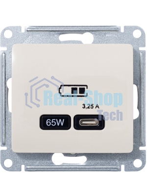 Розетка USB SE тип-C 65W высокоскор.заряд. QC, PD, мех. Glossa бежевый