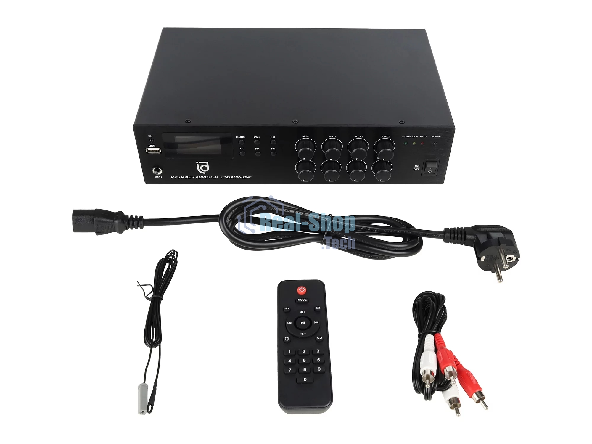 Микшер-усилитель Intrend ITMXAMP-60MT MP3, FM тюнер, USB, Bluetooth, 2хMic/3хLine входы, 1хLine выход,60 Вт, 4/8Ом/100V, IR-пульт в комплекте