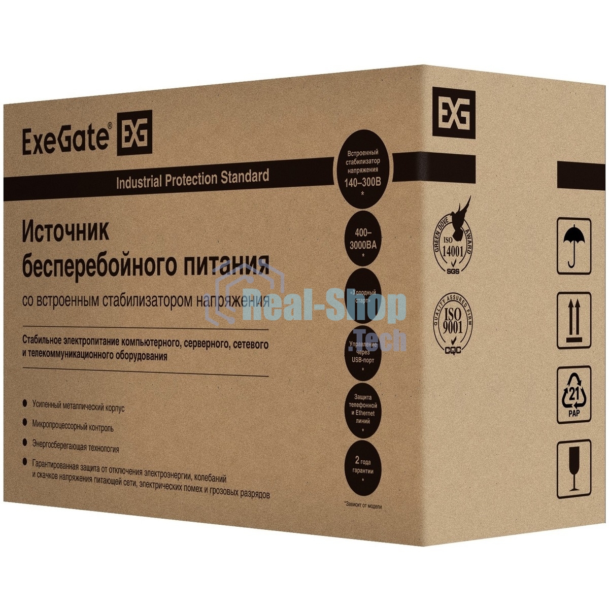 Источник бесперебойного питания ExeGate SpecialPro UNB-1000.LED.AVR.C13.RJ.USB / 1000 ВА / 650 Вт / 6 x IEC 320 C13