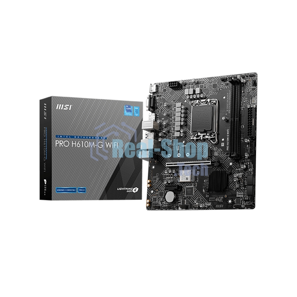 Материнская плата MSI PRO H610M-G WIFI H610, LGA1700, 2*DDR5, 1*PCIEx16, 1*PCIEx1, 1*M.2, 4*USB3.2Gen1, 6*USB2.0, 4*SATA3.0, 1G, VGA, DP, HDMI, M-ATX, RTL