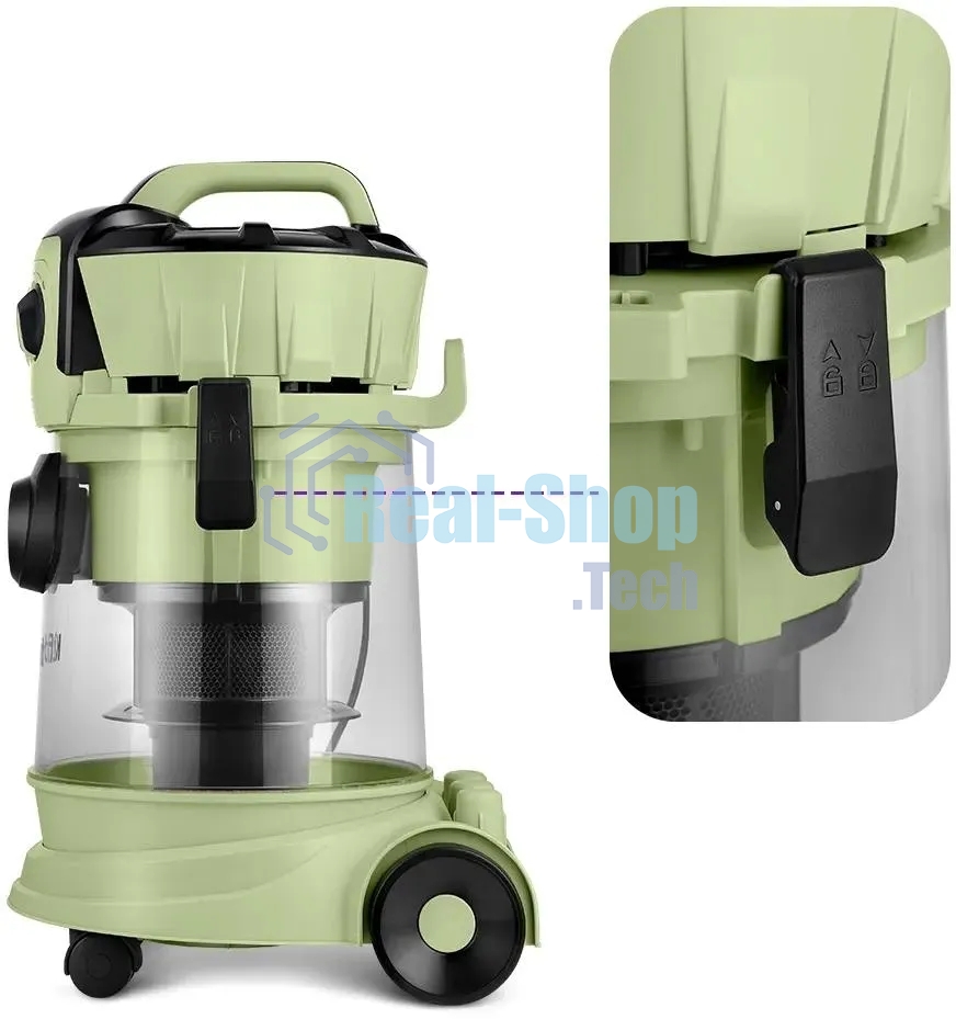 Пылесос Kitfort КТ-5194 зеленый/черный, 600/1000 Вт, уборка сухая/сбор жидкости, пылесборник контейнер, 15 л