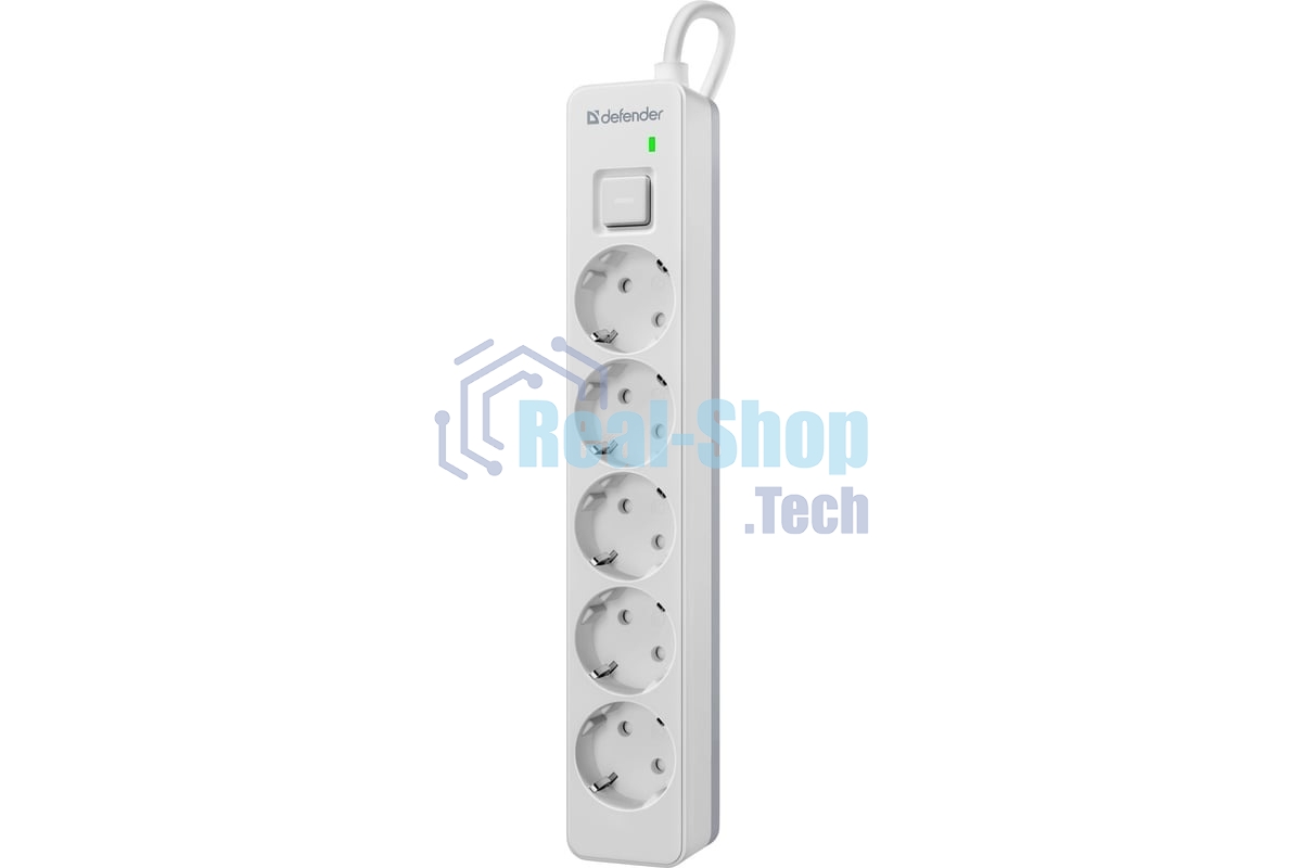 Удлинитель с сетевым фильтром Defender DFS 135, белый, 5 розеток, 5 м.