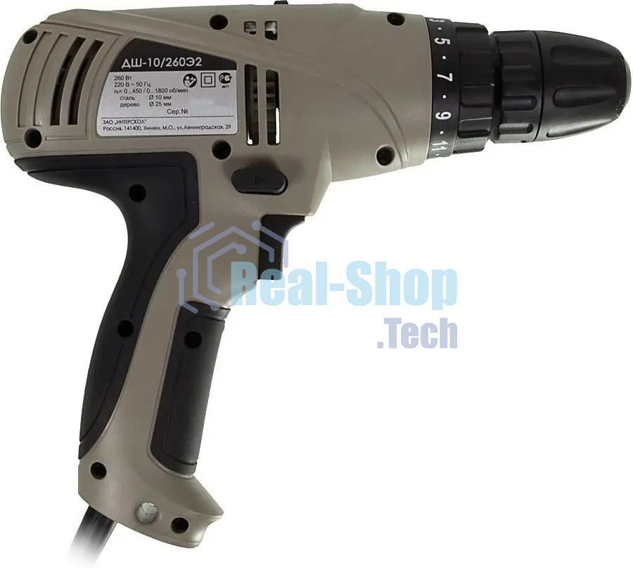 Дрель-шуруповерт сетевой ИНТЕРСКОЛ ДШ-10/260Э2, Сетевая, 260Вт