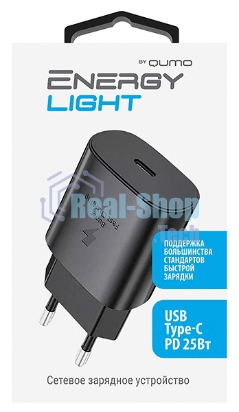 Сетевое зарядное устройство Qumo Energy light PD 25Вт, (модель 0102), порт: USB Type-C, черный