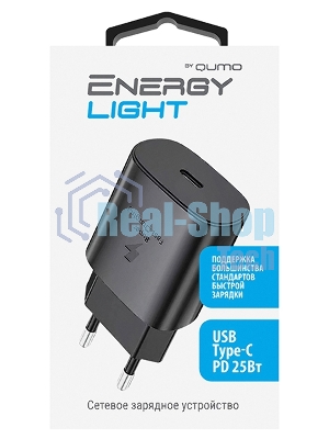 Сетевое зарядное устройство Qumo Energy light PD 25Вт, (модель 0102), порт: USB Type-C, черный