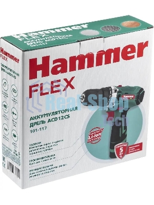 Дрель-шуруповерт Haммer ACD12CS, 12 В, 1,5 Ач, 26 Нм, щеточный