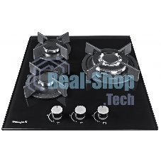 Газовая варочная панель Weissgauff HGG 451 BGh, 45x51 см, газовая, закаленное стекло, независимая, электроподжиг, газ-контроль, чугунные решетки, в комплекте - подставка WOK, черная