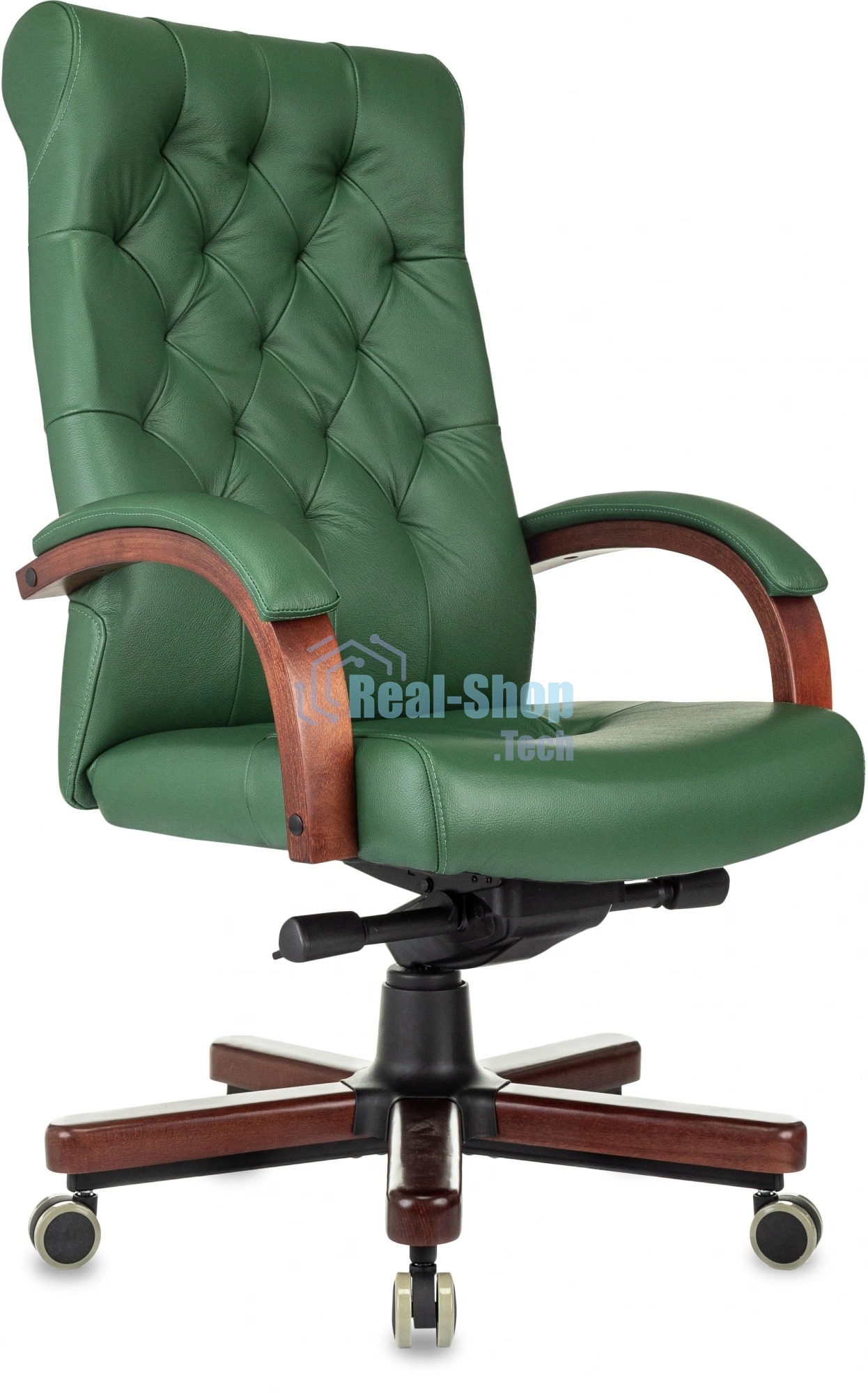 Кресло руководителя Бюрократ T-9928Walnut зеленый, кожа, крестов. металл/дерево