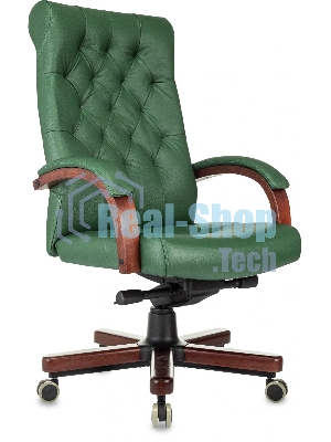 Кресло руководителя Бюрократ T-9928Walnut зеленый, кожа, крестов. металл/дерево
