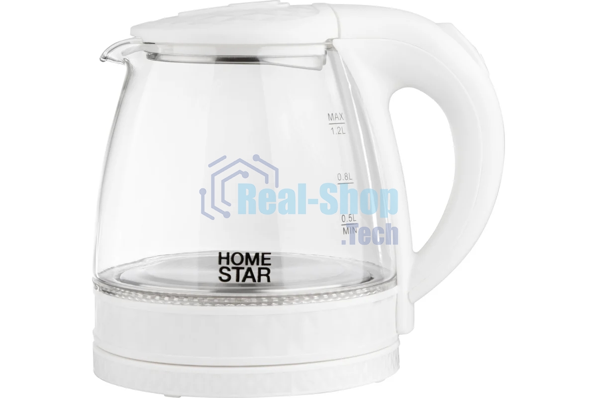 Чайник электрический Homestar HS-1053 1,2 л,стекло/пластик, белый (106464)