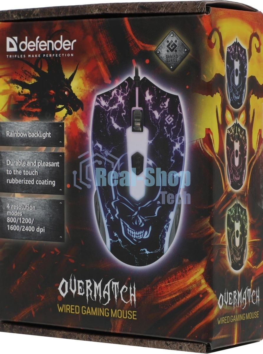 Мышь проводная Defender Overmatch GM-069 черный, 2400 dpi, USB, кнопки - 4