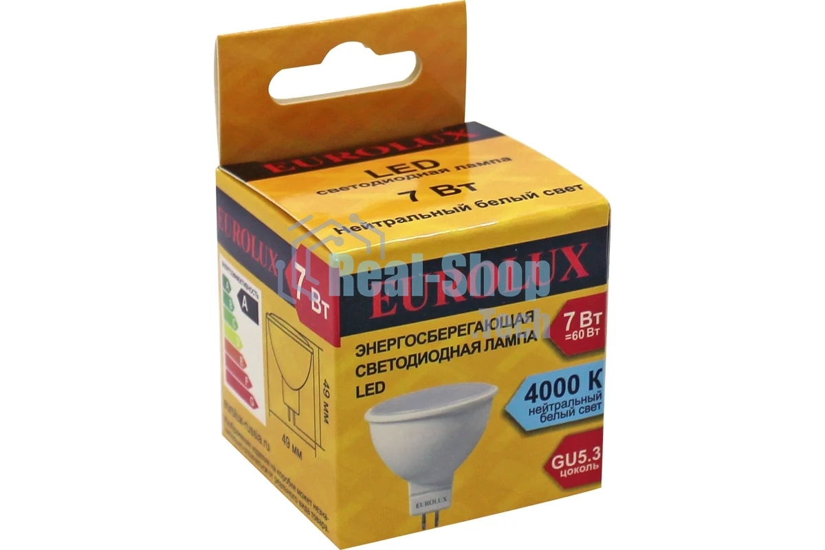 Лампа светодиодная EUROLUX LL-E-MR16-7W-230-4K-GU5.3 рефлектор