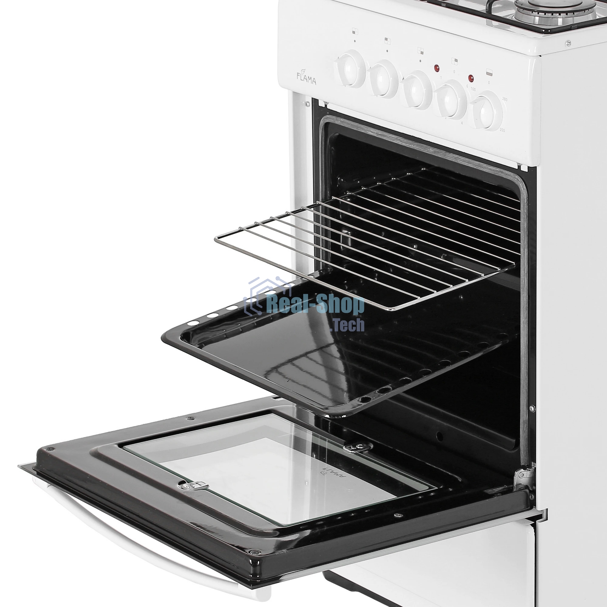 Плита комбинированная Flama RK 23-105 W белый, конфорок 4 шт, духовка 50 л, 50 см x 85 см x 60 см