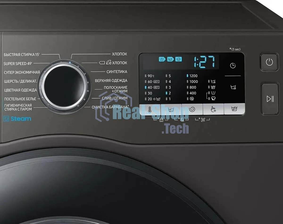 Стиральная машина Samsung WW80AGAS22AX/LD черный, загрузка фронтальная 8 кг, 1200 об/мин, класс: A